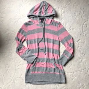 Pink & Gray Stripe Sweater Top w/Hood, NWOT